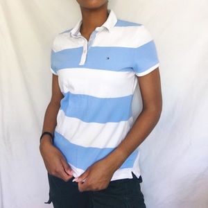 TOMMY HILFIGER BLUE WHITE STRIPED BUTTON UP POLO